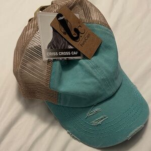 C.C Teal and Gold Ponytail Cap